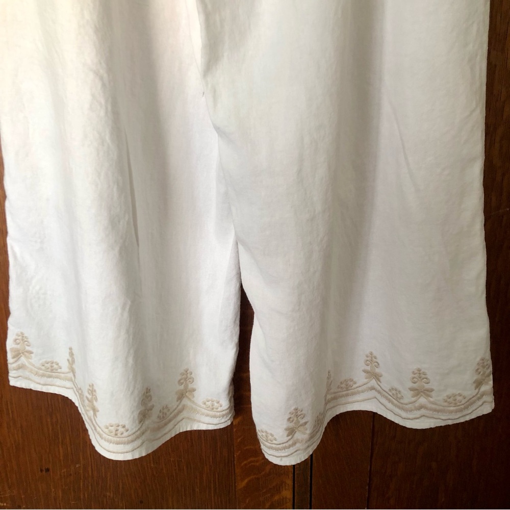 Tahari White Wide-Leg Embroidered Pants Pockets Boho XL Linen blend - Picture 10 of 14